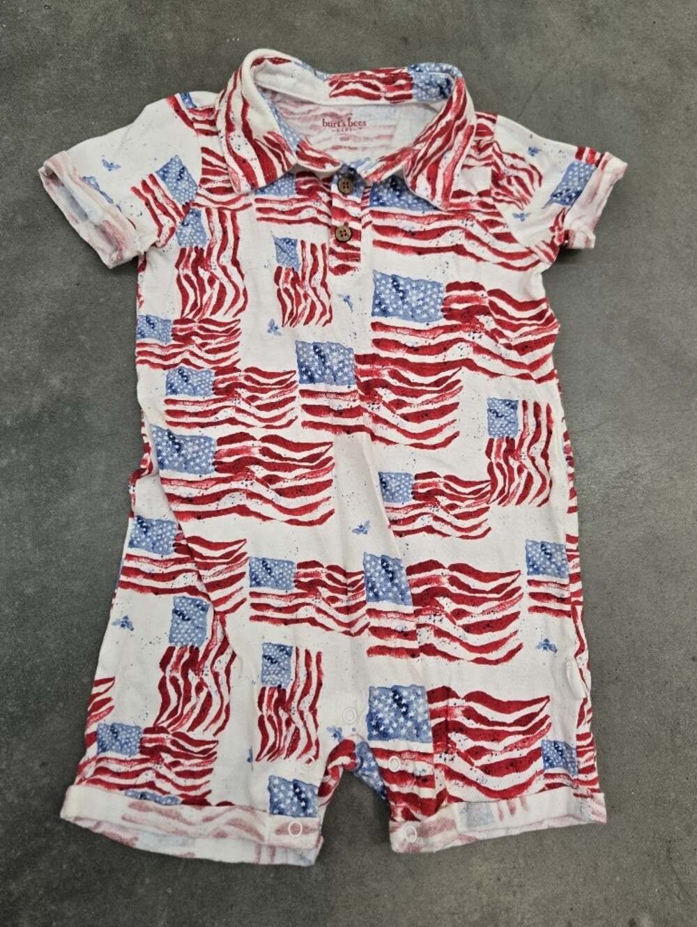 Burt's Bees Baby Boy American Flag One Piece 18 Months